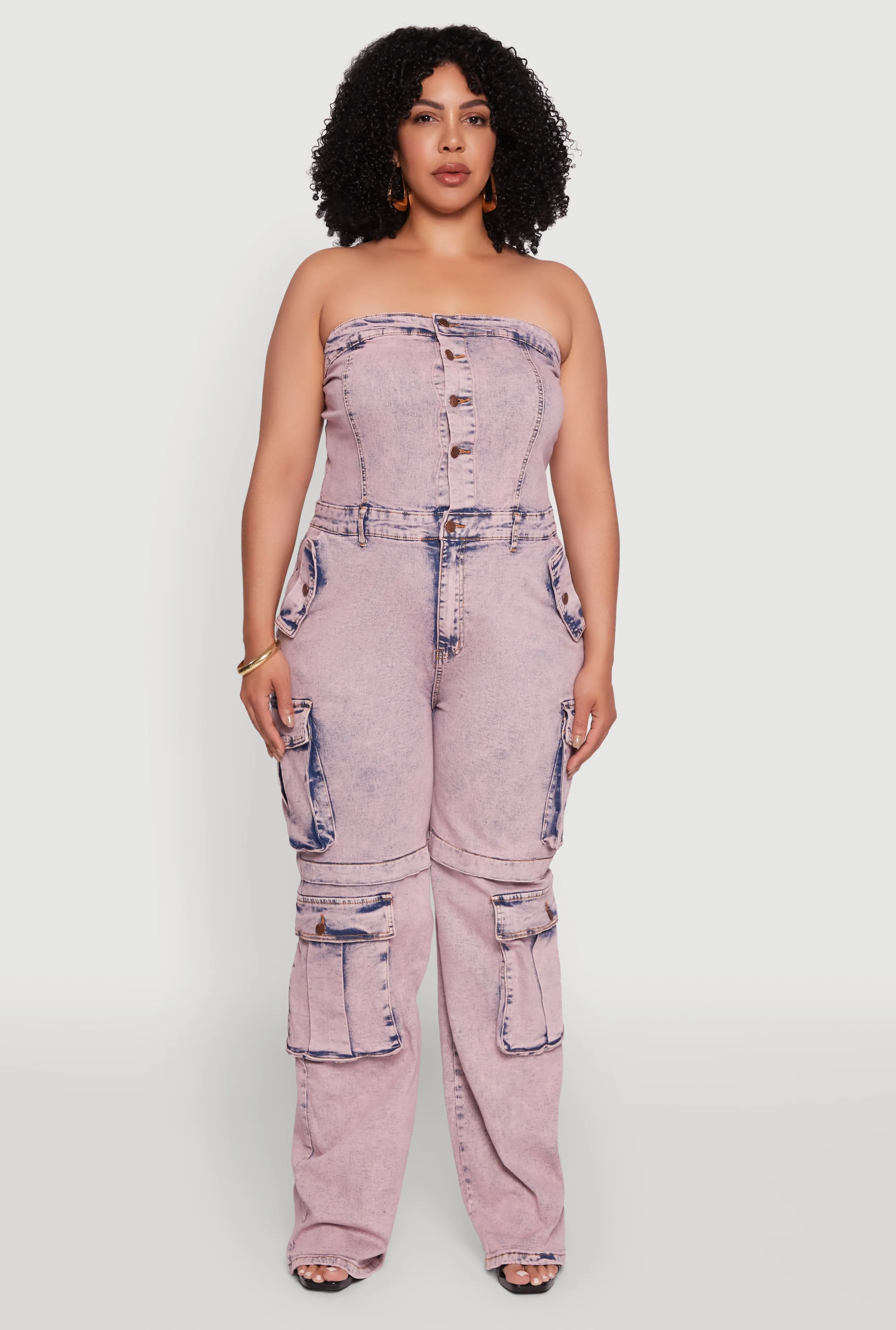 Plus Size Daisy Acid Wash Denim Tube Utility Jumpsuit sold by Rainbow product image thumbnail 2
