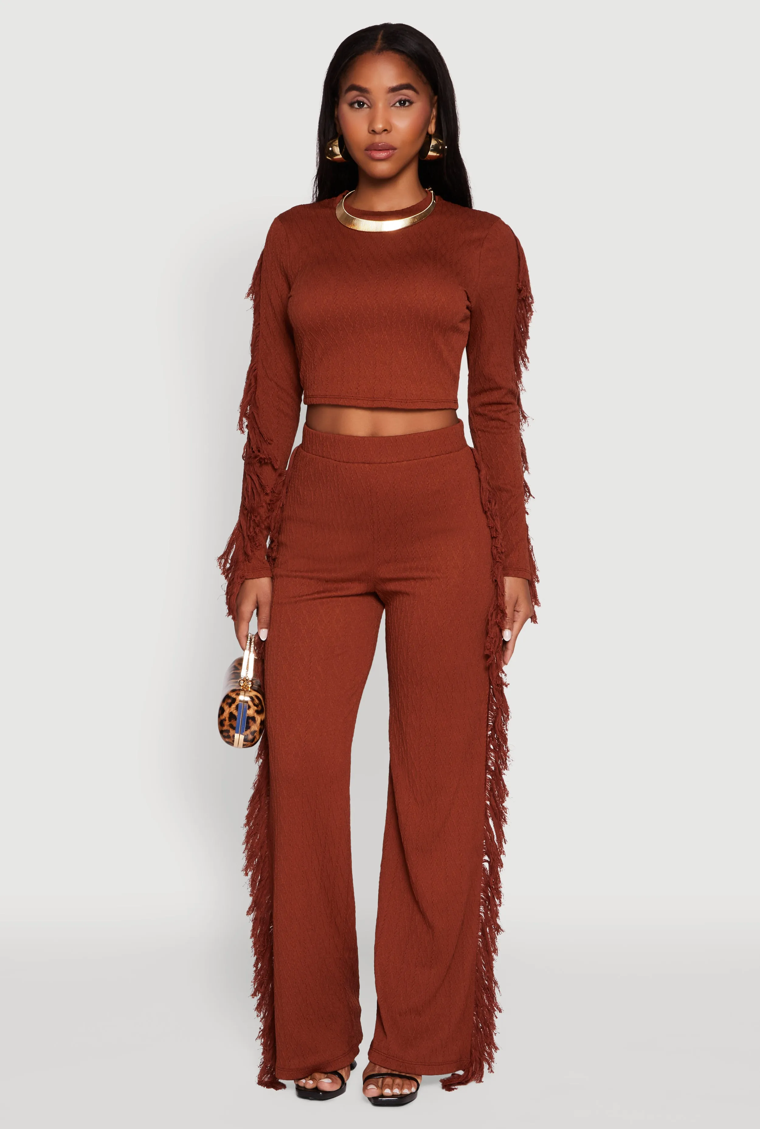 Pull On Fringe Side Straight Leg Pants sold by Rainbow