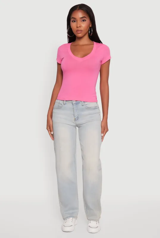 V Neck Short Sleeve Basic Tee sold by Rainbow