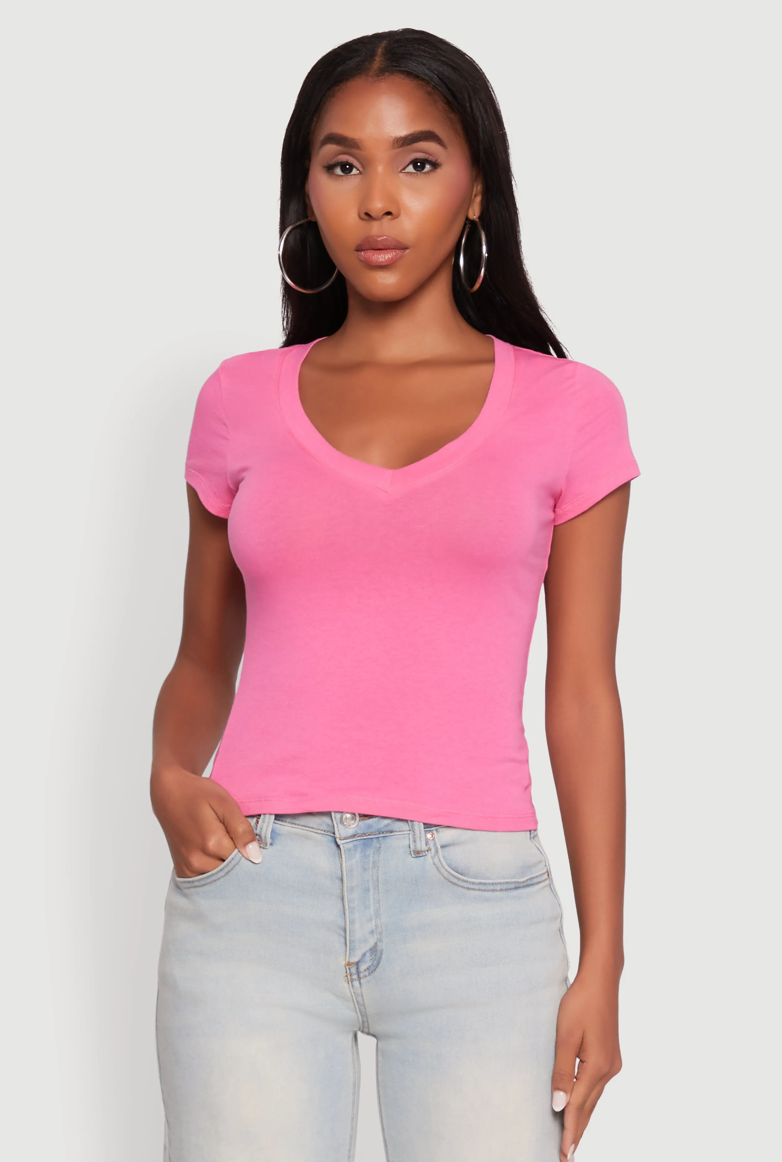 V Neck Short Sleeve Basic Tee sold by Rainbow product image thumbnail 2