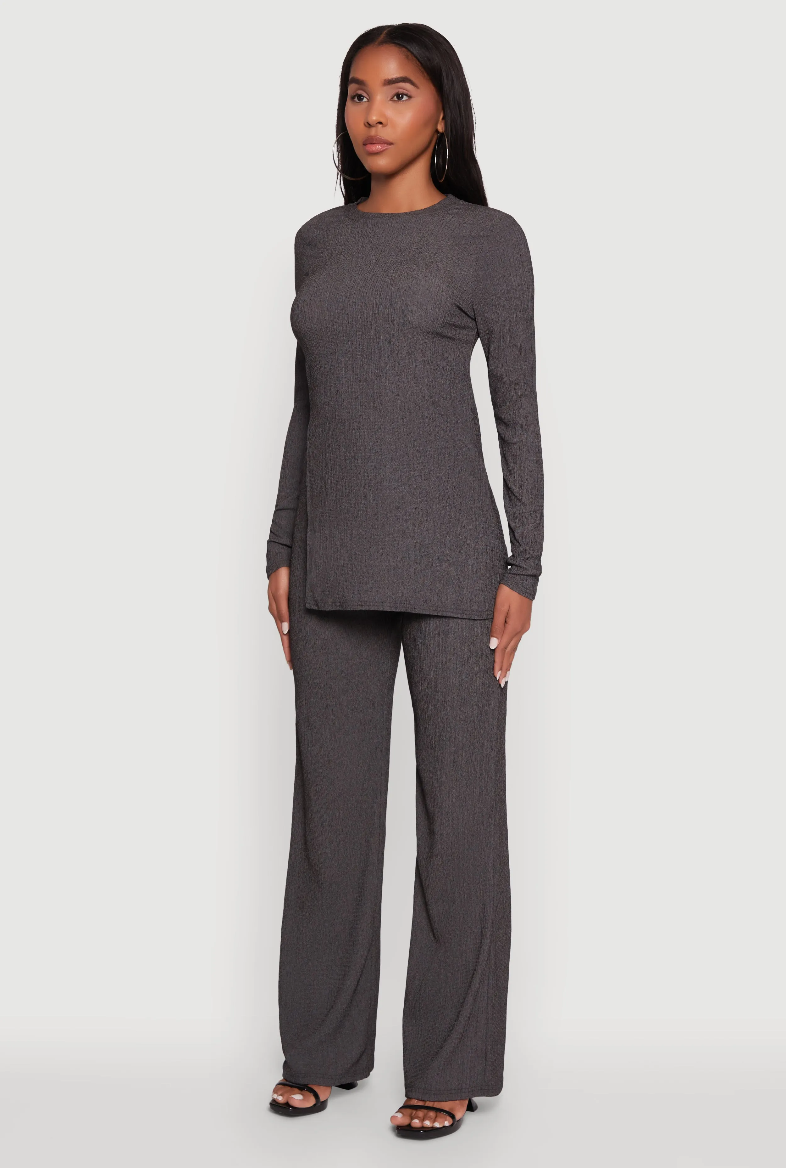 Seersucker Crew Neck Side Slit Long Sleeve Top sold by Rainbow product image thumbnail 5