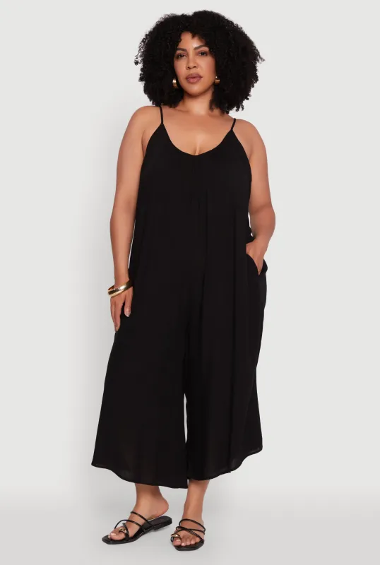 Plus Size V-Neck Wide Leg Jumpsuit sold by Rainbow