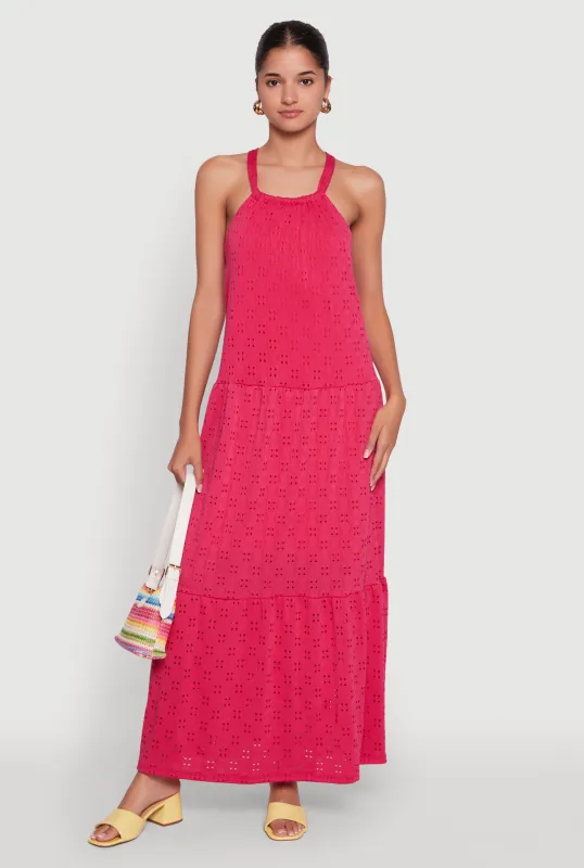Eyelet Tiered A-Line Maxi Dress sold by Rainbow