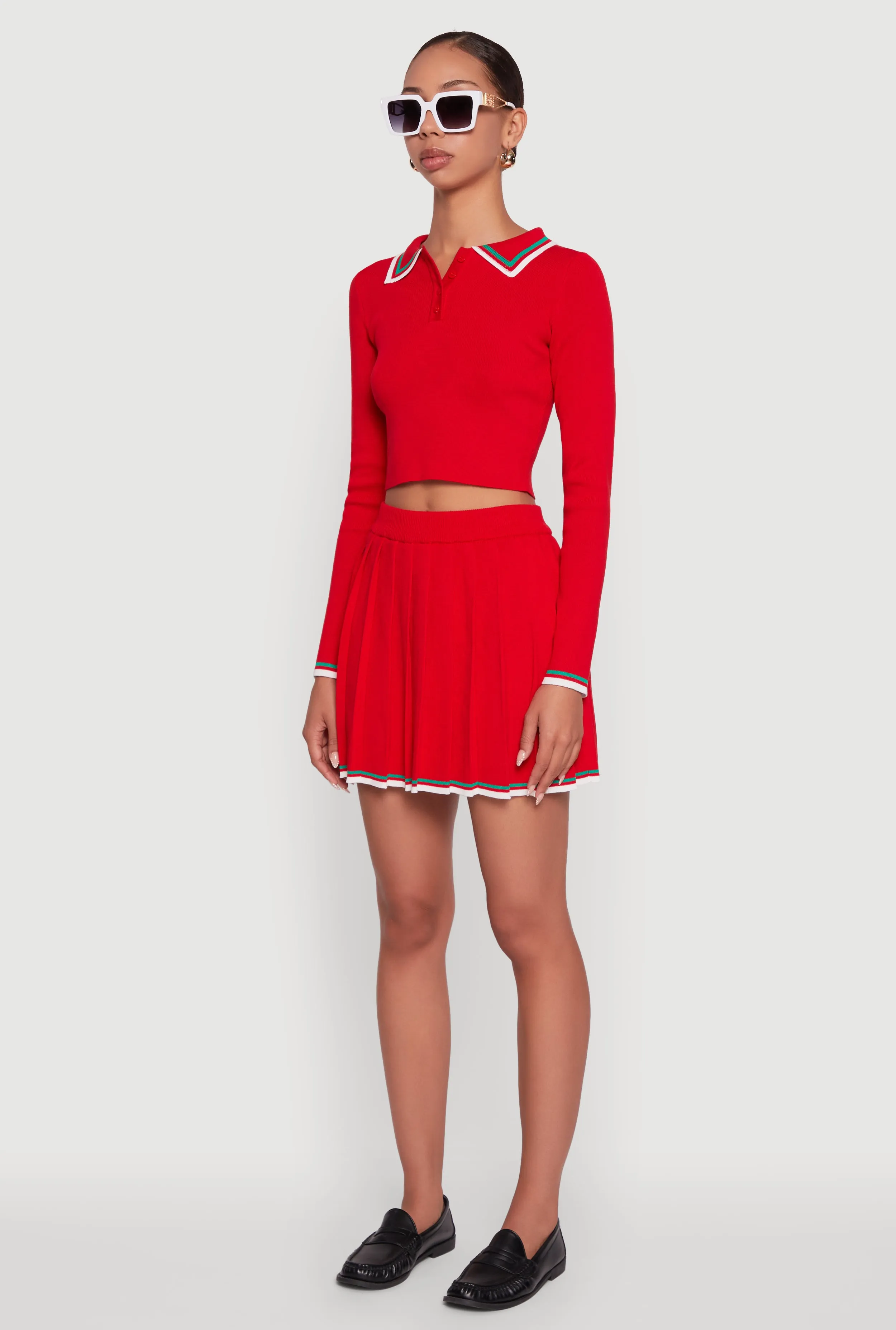 Daisy Contrast Trim Cropped Long Sleeve Polo Shirt sold by Rainbow product image thumbnail 5