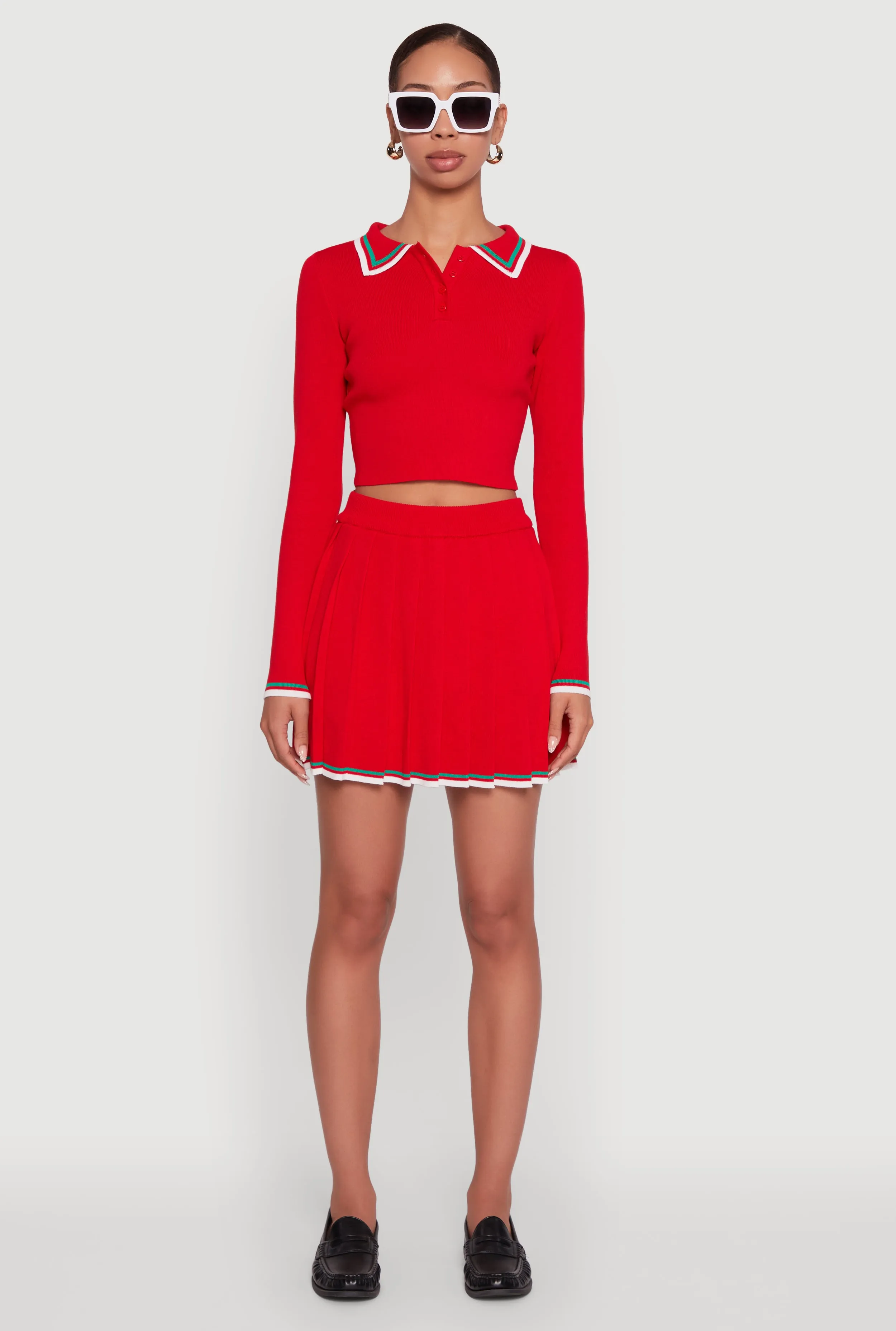 Daisy Contrast Trim Cropped Long Sleeve Polo Shirt sold by Rainbow product image thumbnail 3