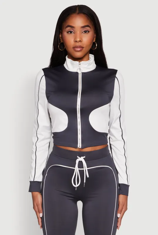 Color Block Long Sleeve O-Ring Zip Front Track Jacket sold by Rainbow