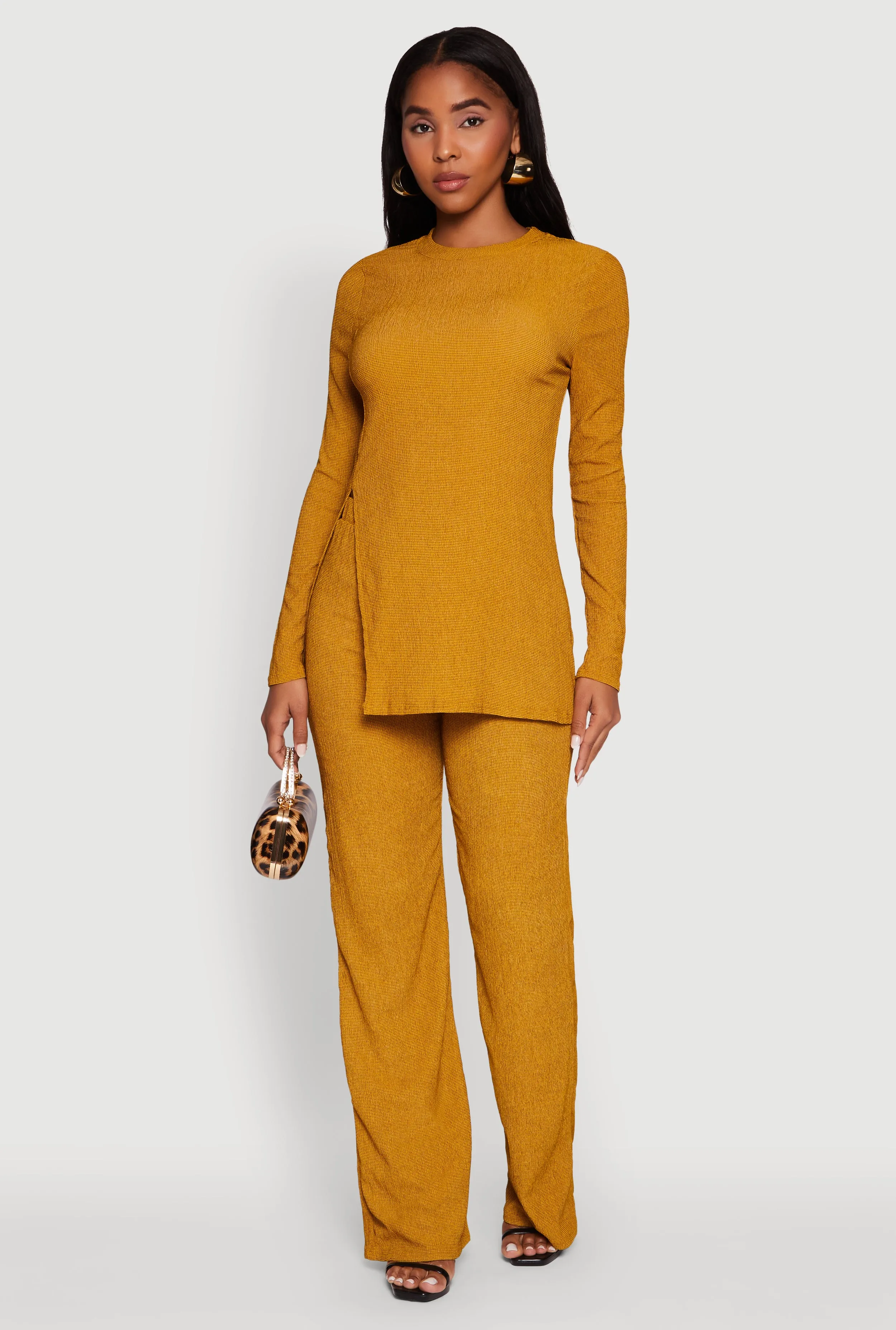 Seersucker Crew Neck Side Slit Long Sleeve Top sold by Rainbow product image thumbnail 2