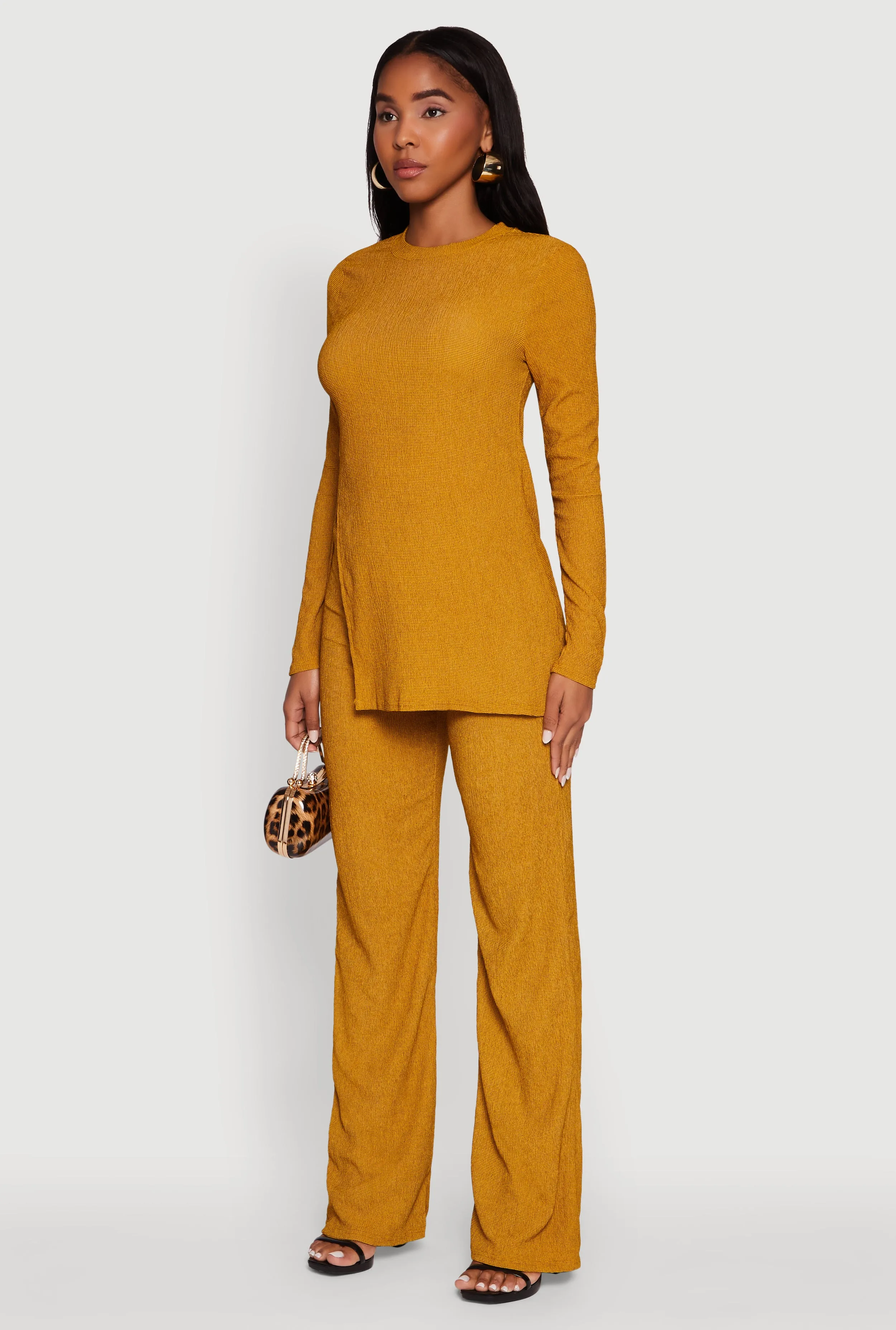 Seersucker Crew Neck Side Slit Long Sleeve Top sold by Rainbow product image thumbnail 5