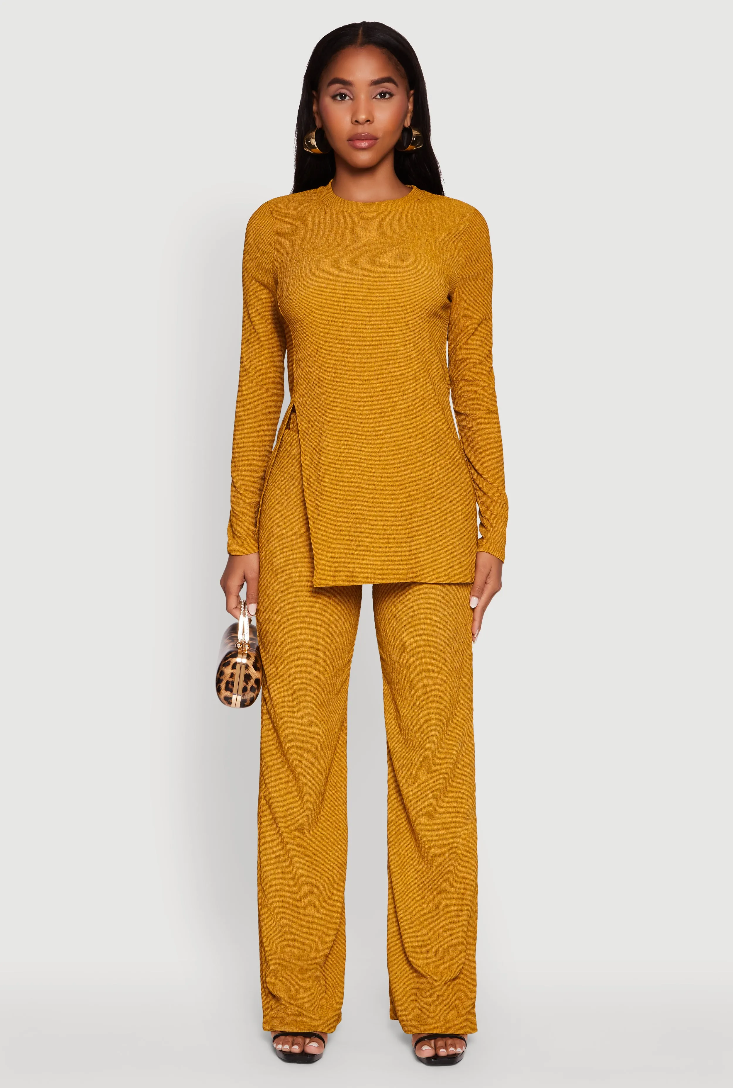 Seersucker Crew Neck Side Slit Long Sleeve Top sold by Rainbow product image thumbnail 3