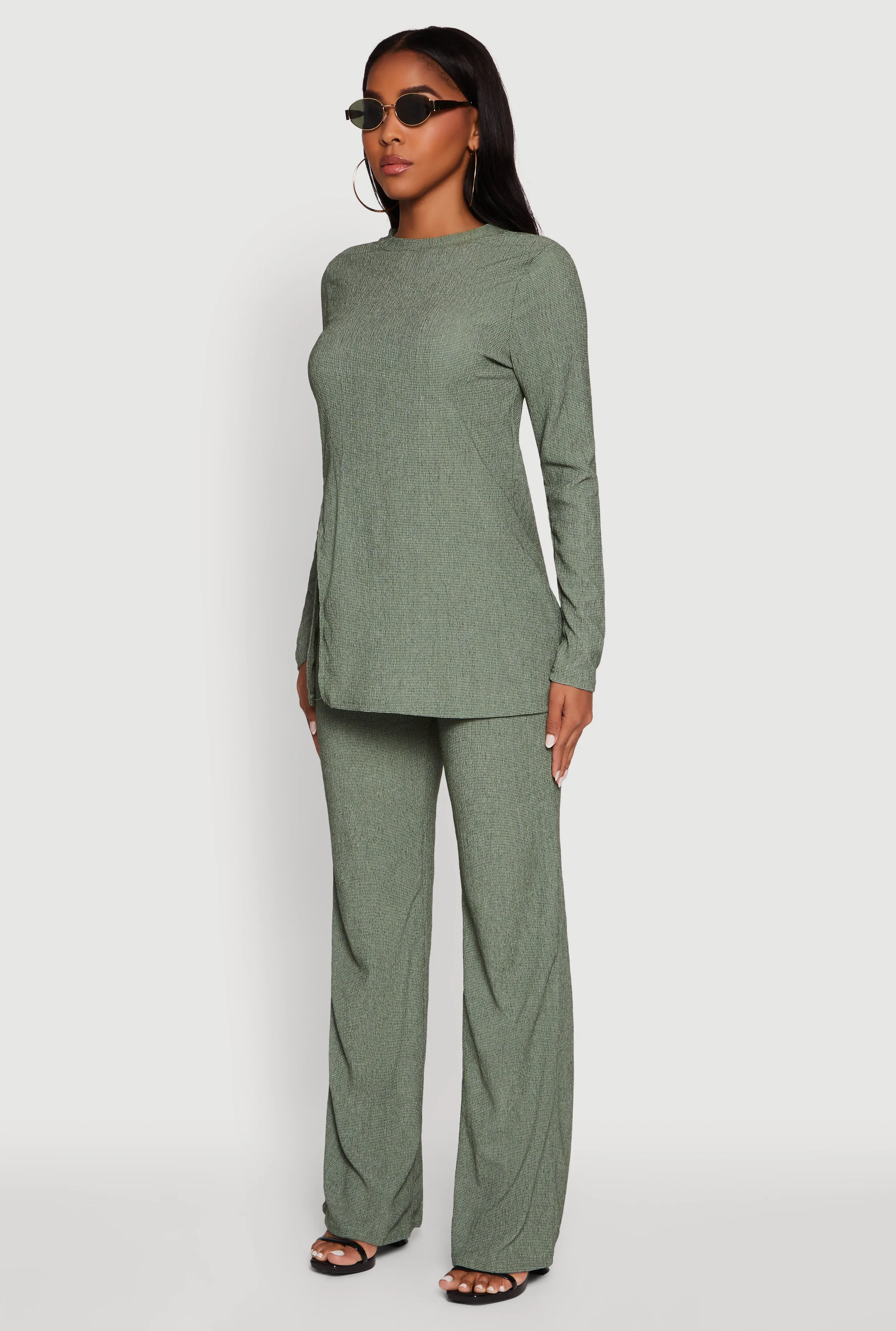 Seersucker Crew Neck Side Slit Long Sleeve Top sold by Rainbow product image thumbnail 5