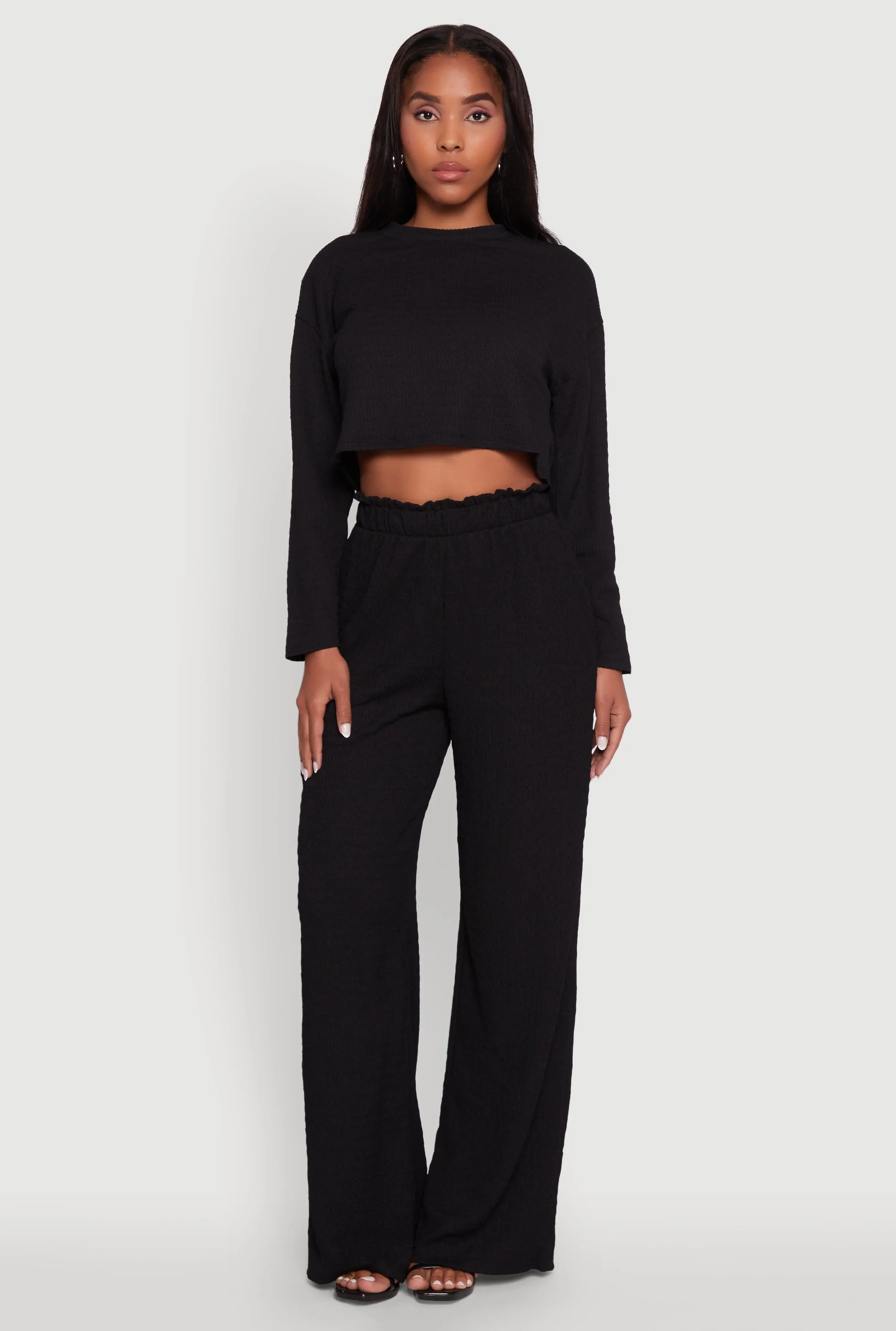 Trendy Textured Knit Long Sleeve Crop Top sold by Rainbow product image thumbnail 2