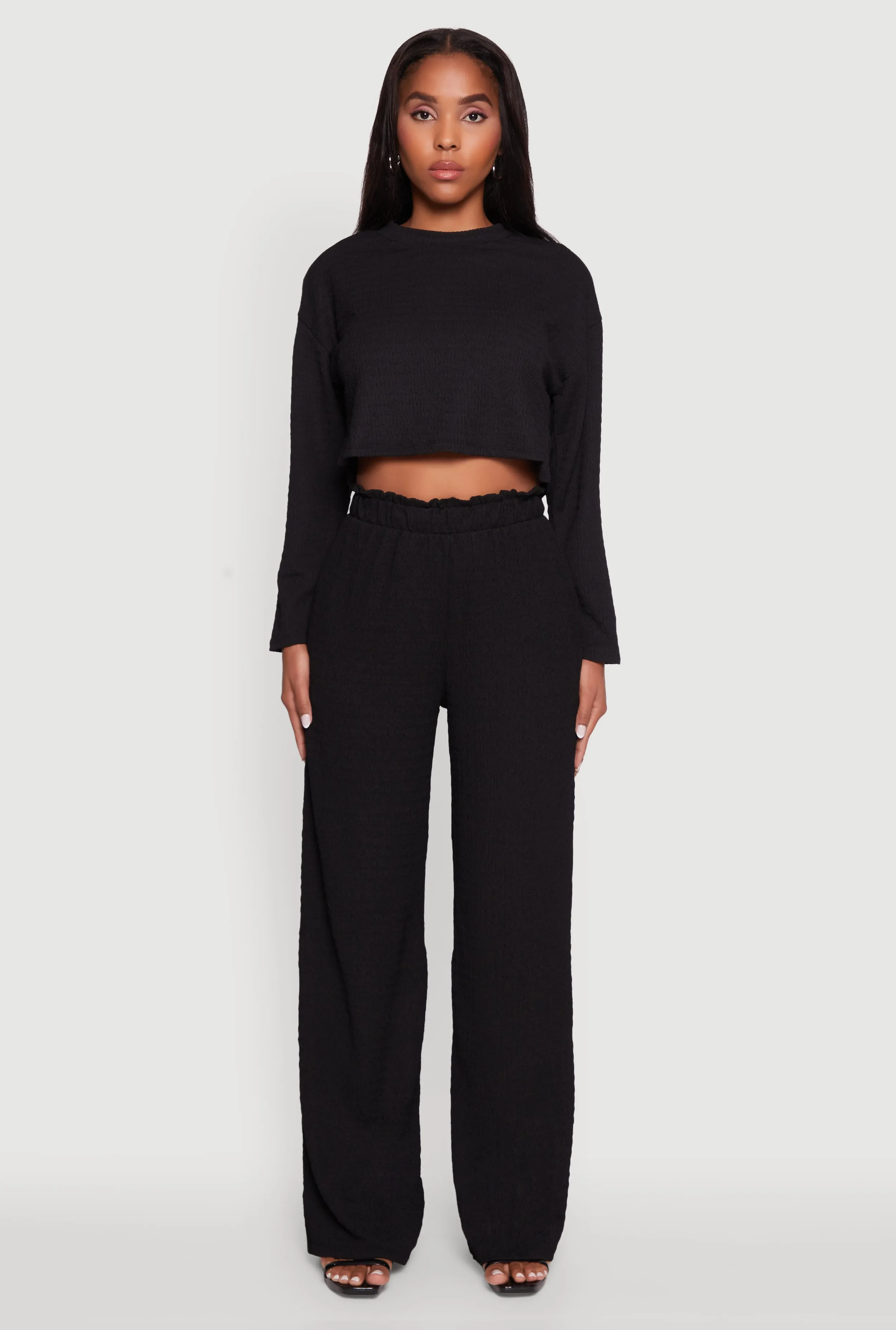 Trendy Textured Knit Long Sleeve Crop Top sold by Rainbow product image thumbnail 3