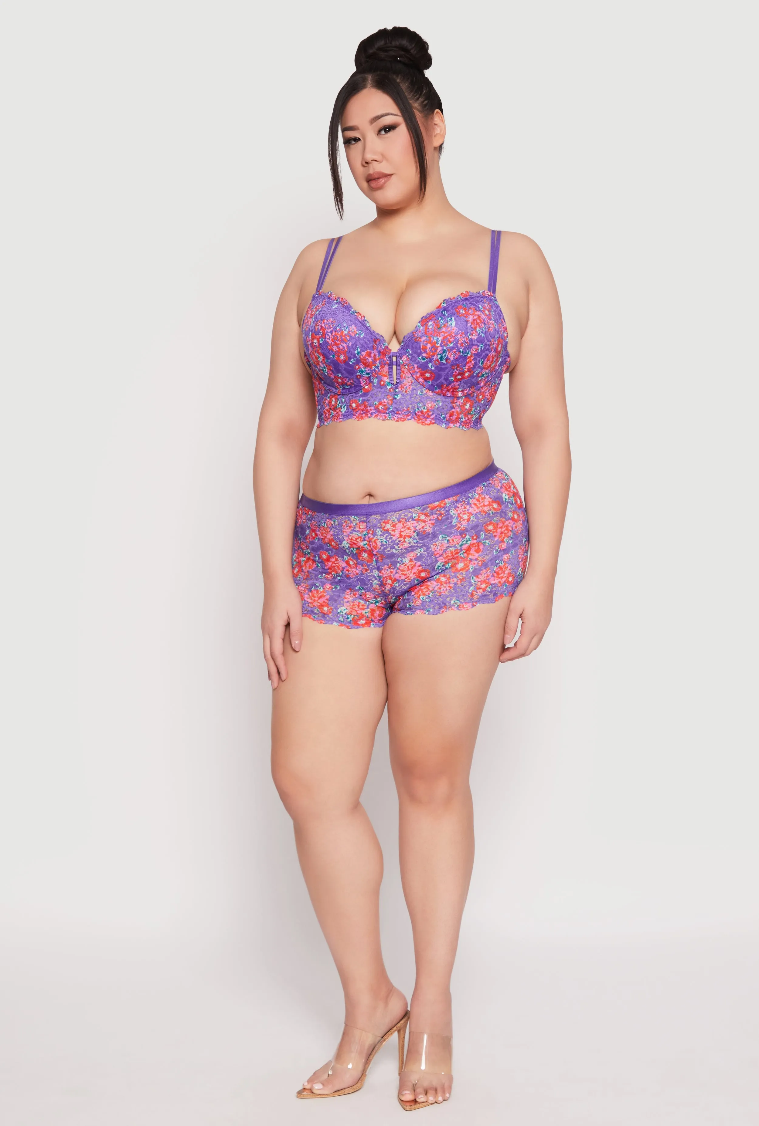 Plus Size Floral Lace Longline Plunge Bra sold by Rainbow product image thumbnail 3