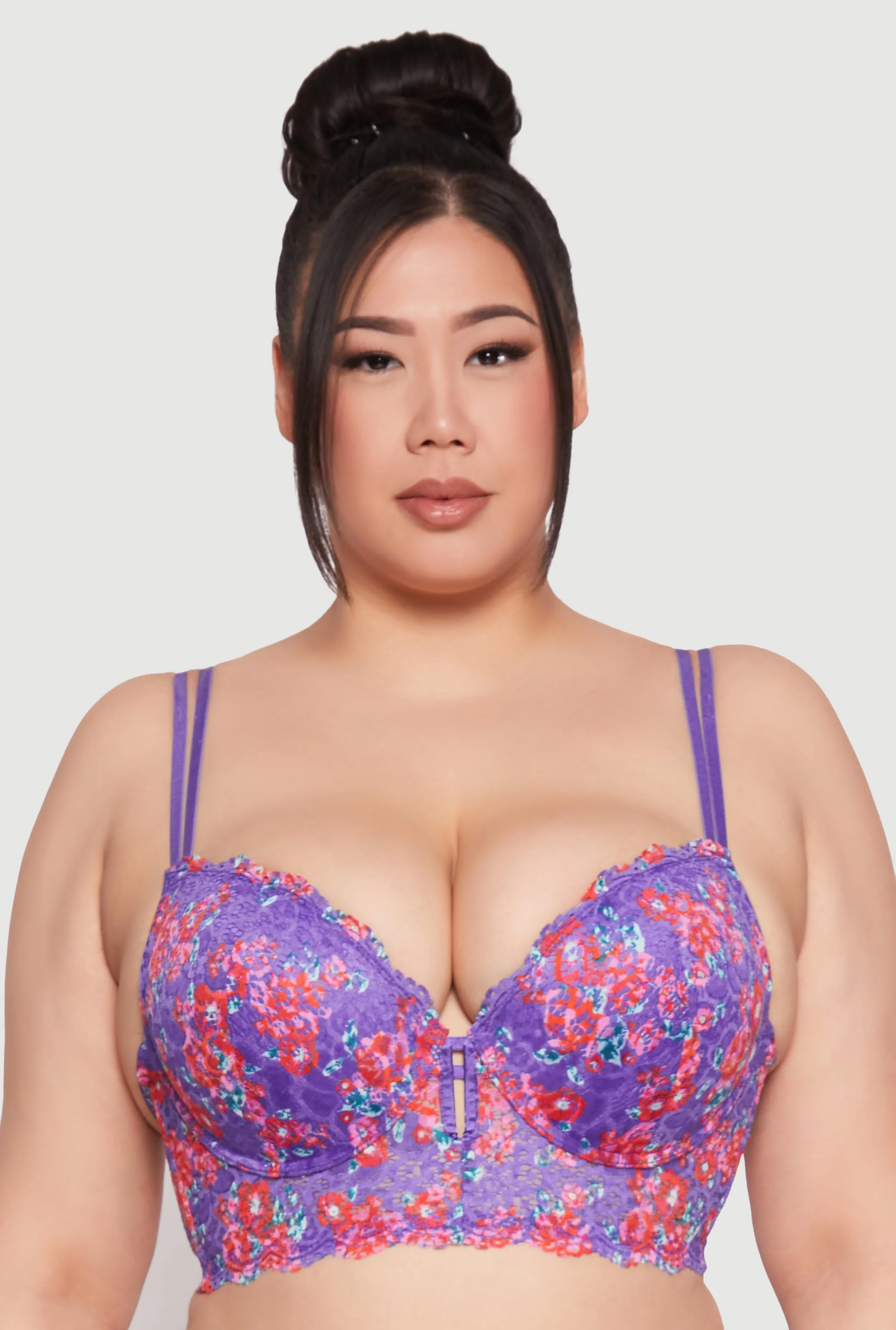 Plus Size Floral Lace Longline Plunge Bra sold by Rainbow