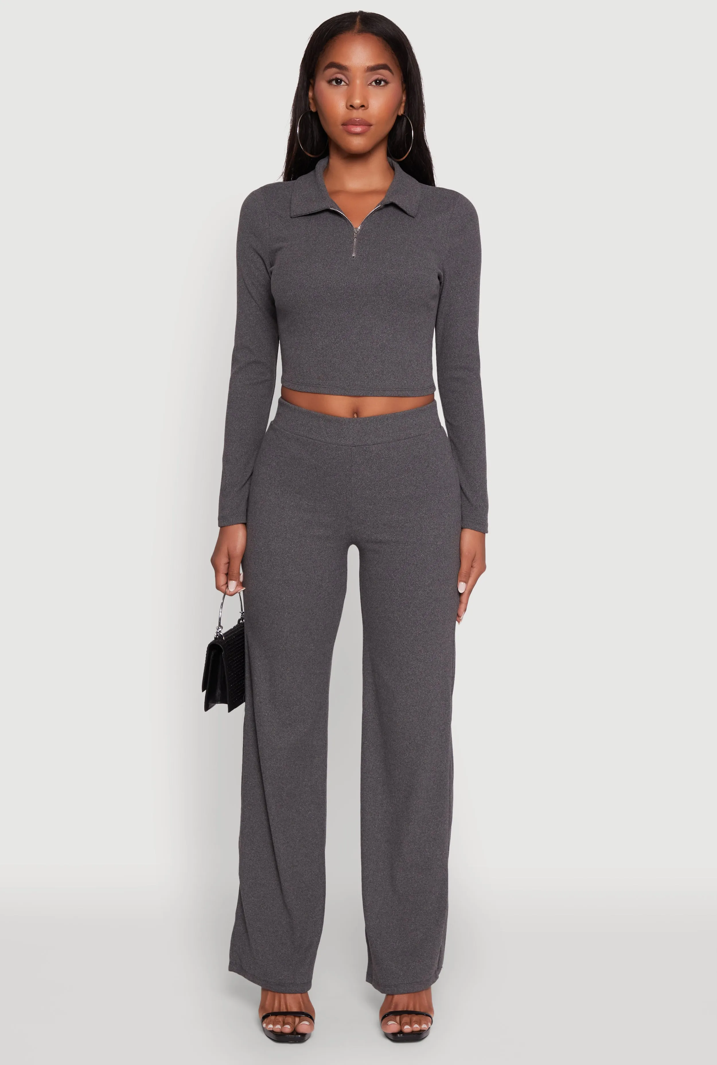 Brushed Knit Long Sleeve Quarter Zip Cropped Polo sold by Rainbow product image thumbnail 3