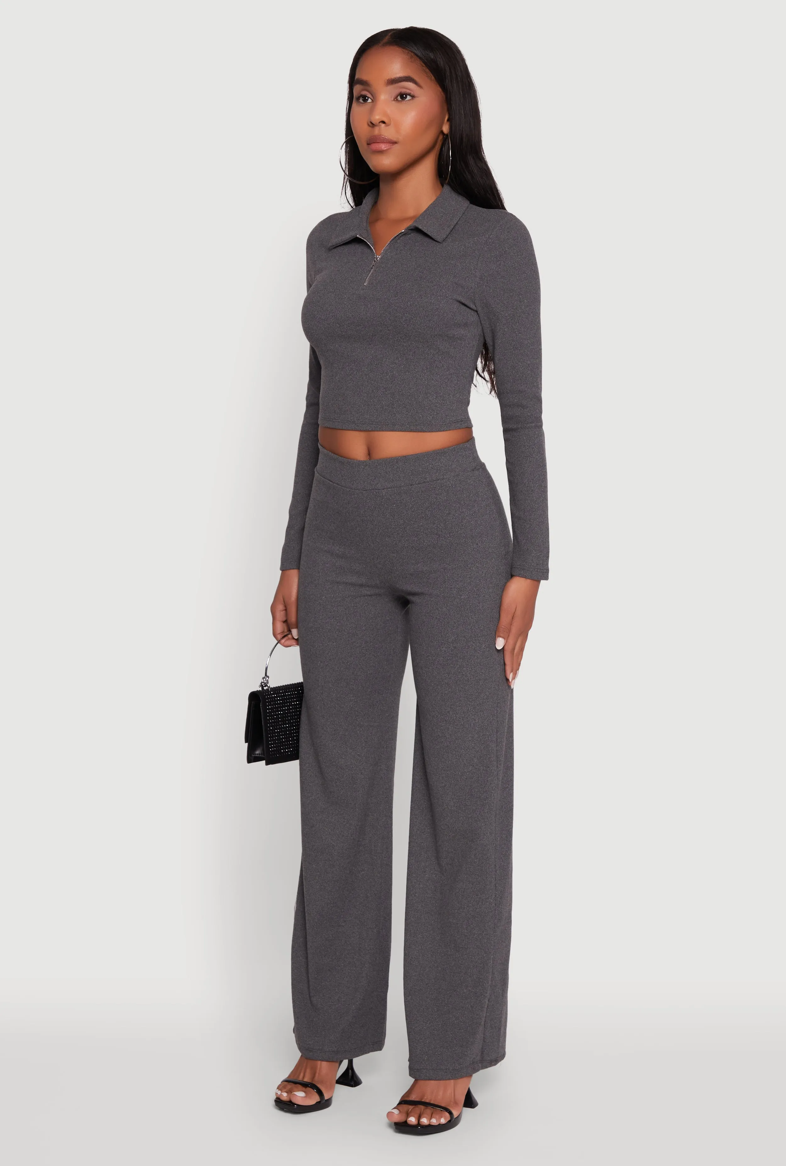 Brushed Knit Long Sleeve Quarter Zip Cropped Polo sold by Rainbow product image thumbnail 5