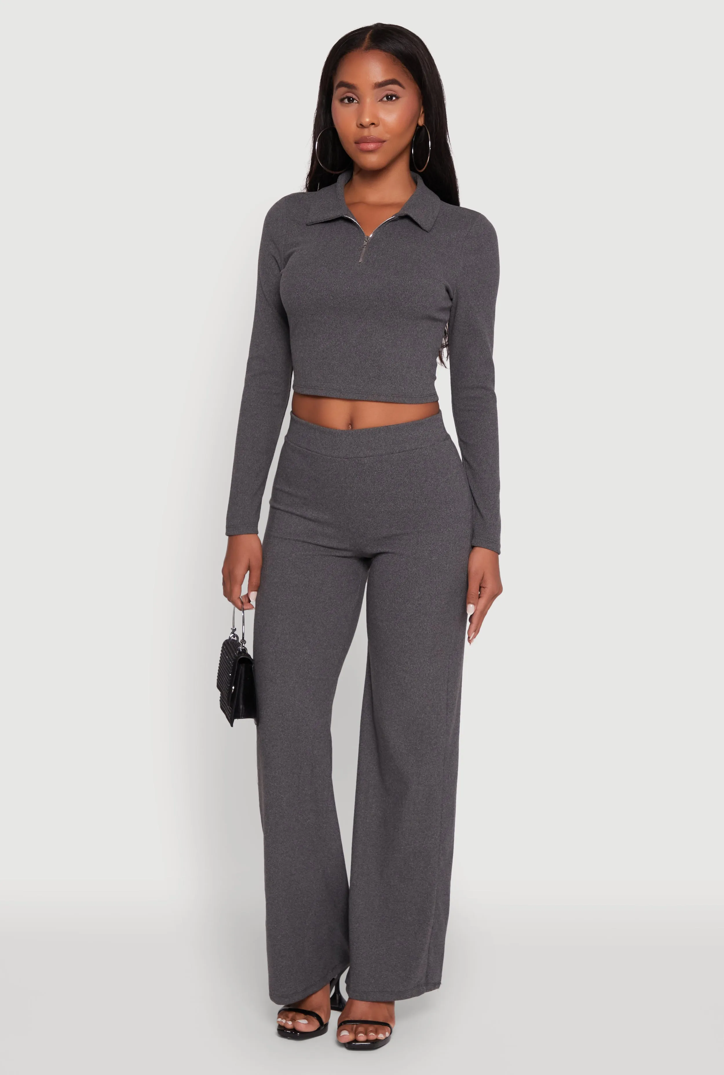 Brushed Knit Long Sleeve Quarter Zip Cropped Polo sold by Rainbow product image thumbnail 2