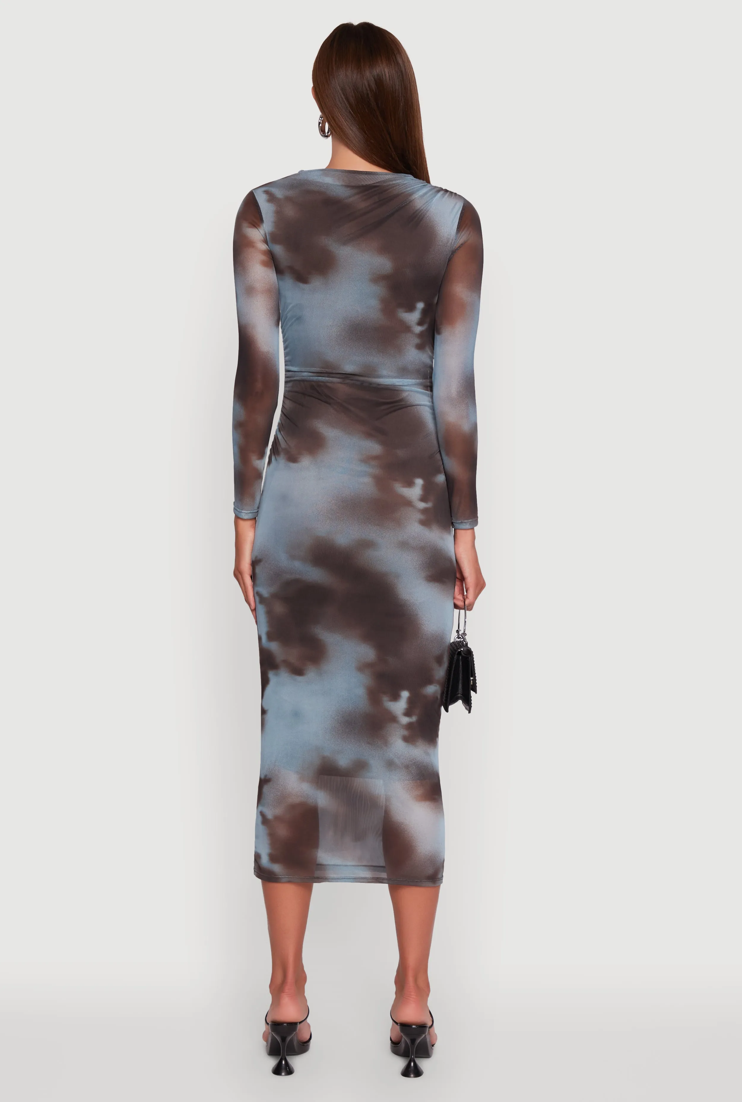 Almost Famous Patterned Mesh Ruched Side Midi Dress sold by Rainbow product image thumbnail 5