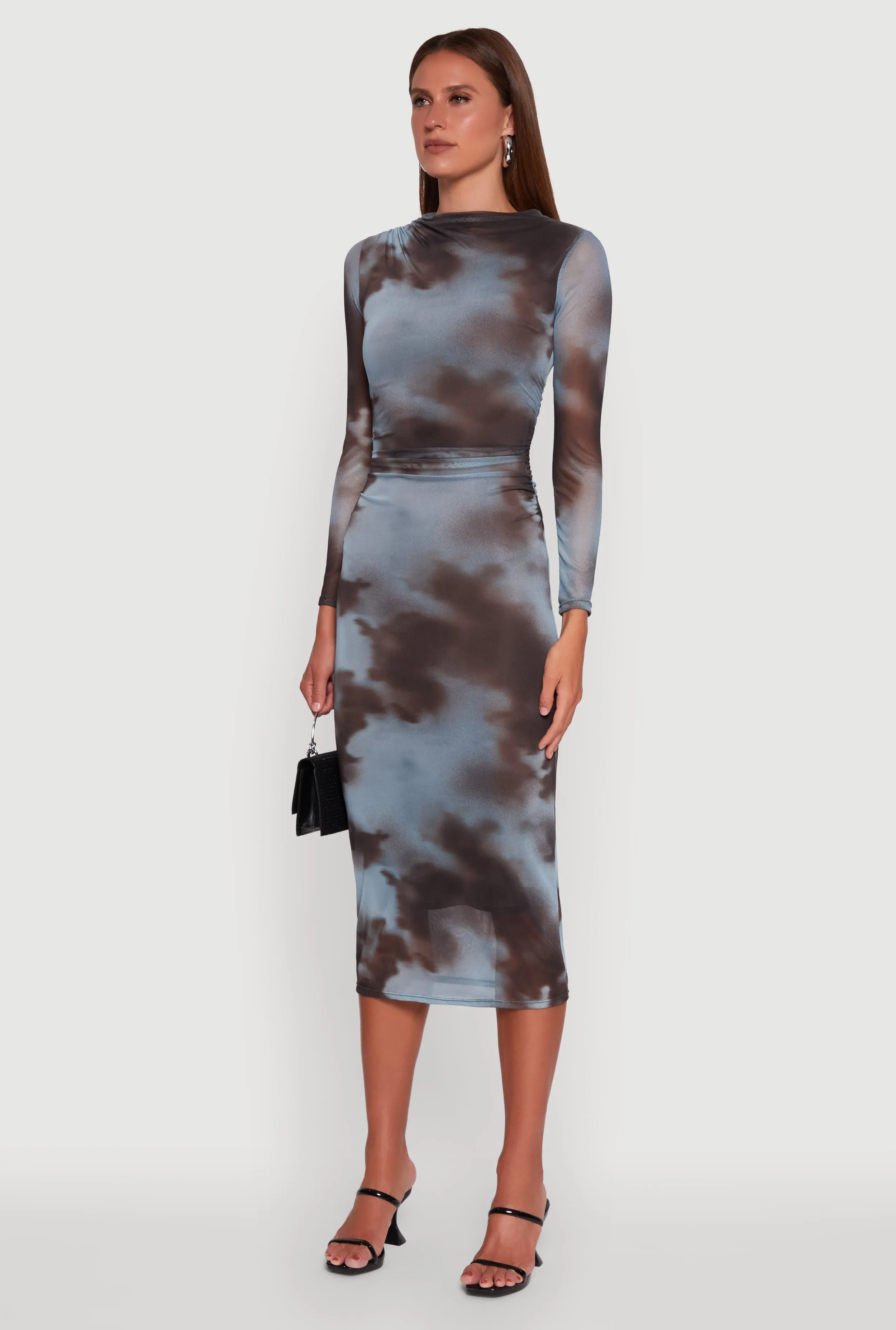 Almost Famous Patterned Mesh Ruched Side Midi Dress sold by Rainbow product image thumbnail 3