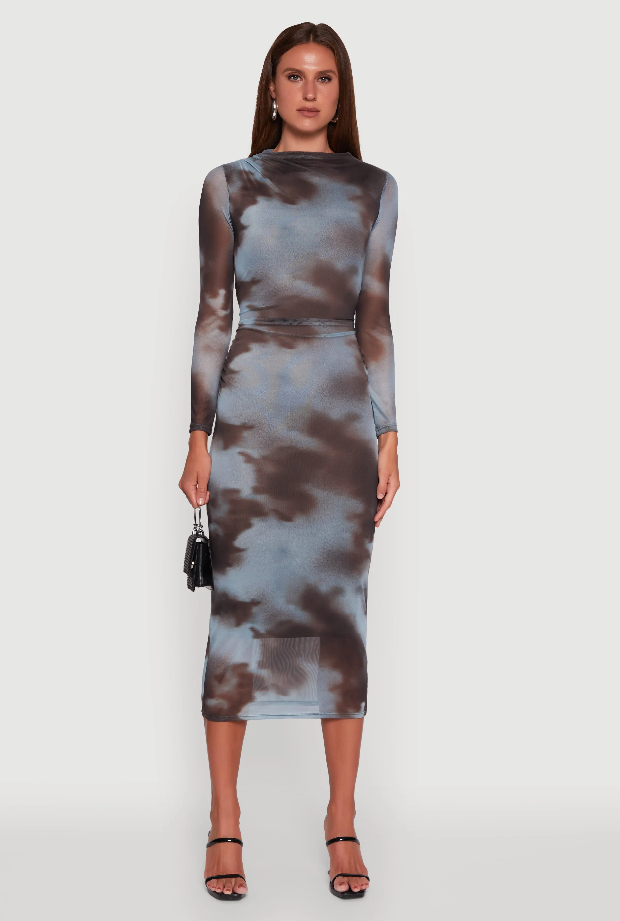 Almost Famous Patterned Mesh Ruched Side Midi Dress sold by Rainbow product image thumbnail 2