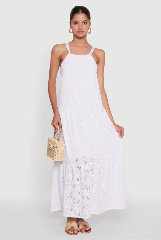 Eyelet Tiered A-Line Maxi Dress sold by Rainbow