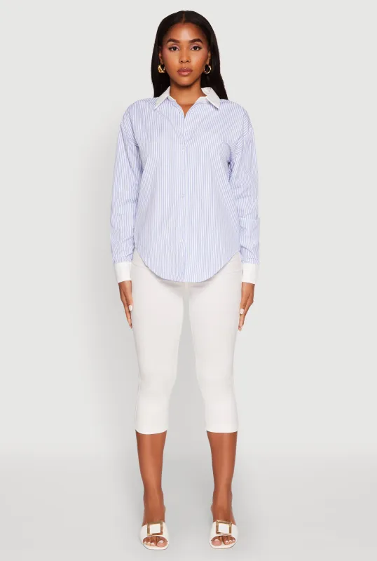 Haute Monde Striped Poplin Shirt with Contrast Trim sold by Rainbow