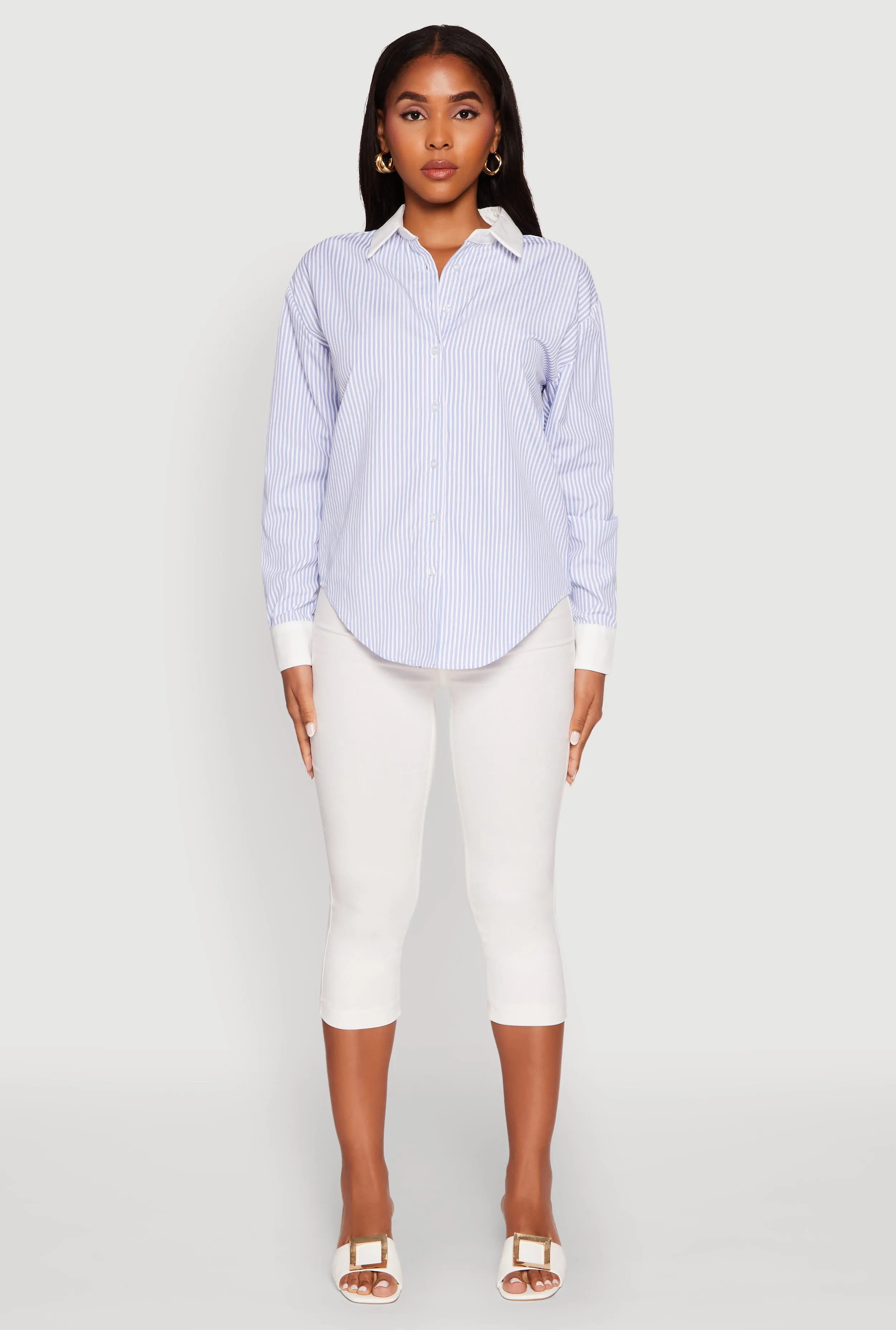 Haute Monde Striped Poplin Shirt with Contrast Trim sold by Rainbow