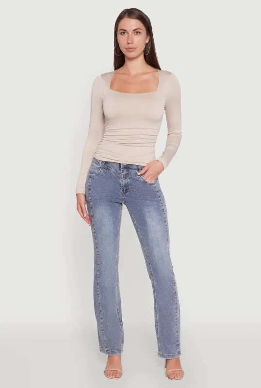 Iris Square Neck Ruched Side Long Sleeve Top sold by Rainbow