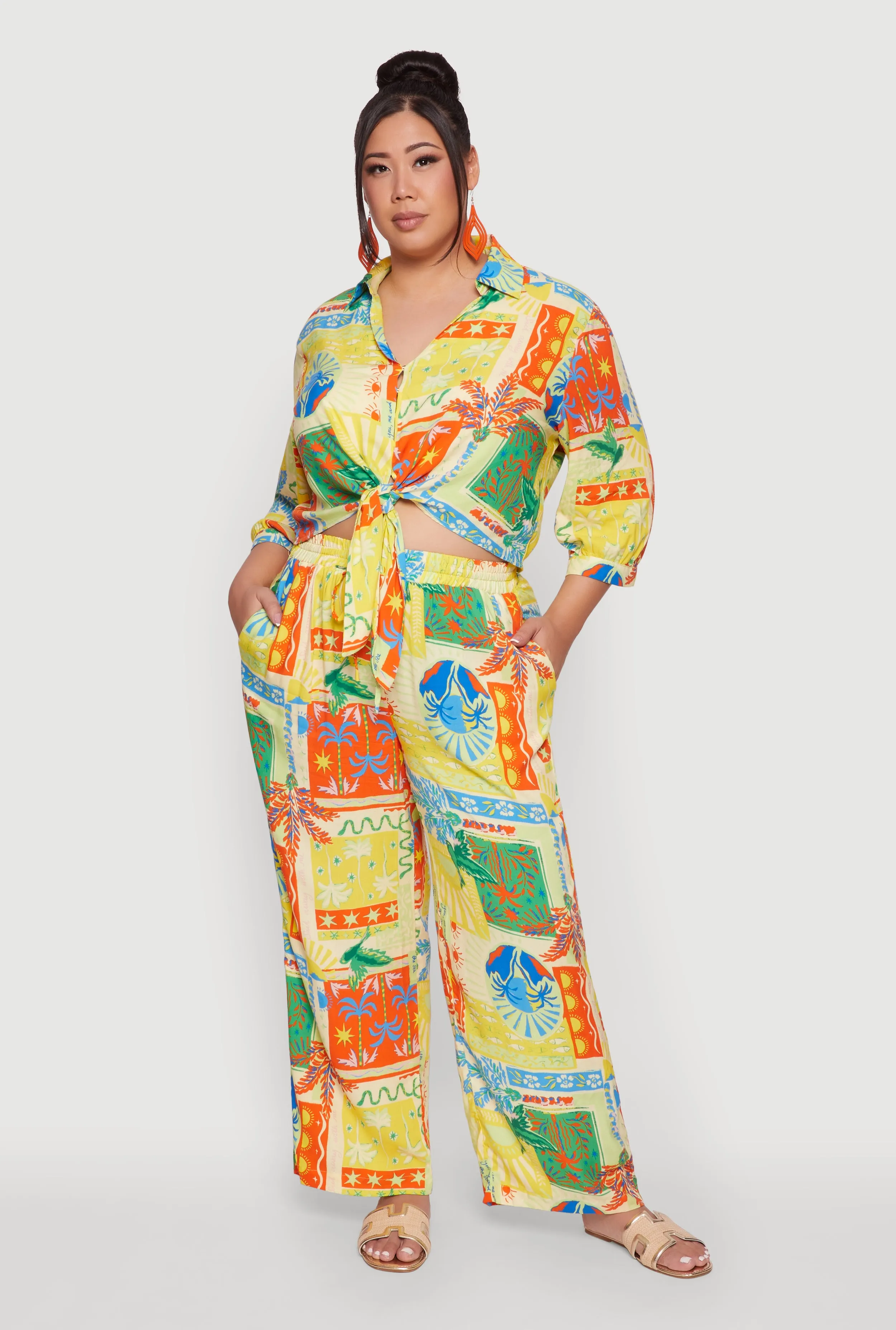 Plus Size High Waisted Floral Print Palazzo Pants sold by Rainbow