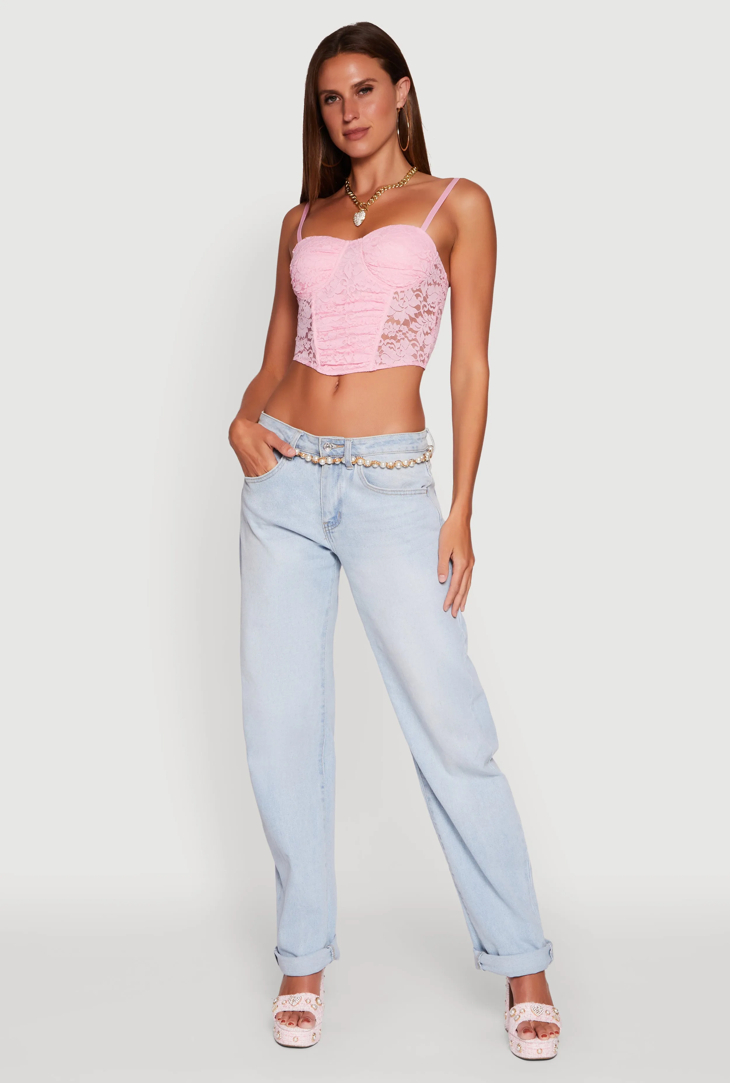 Floral Lace Cropped Sweetheart Bustier Top sold by Rainbow