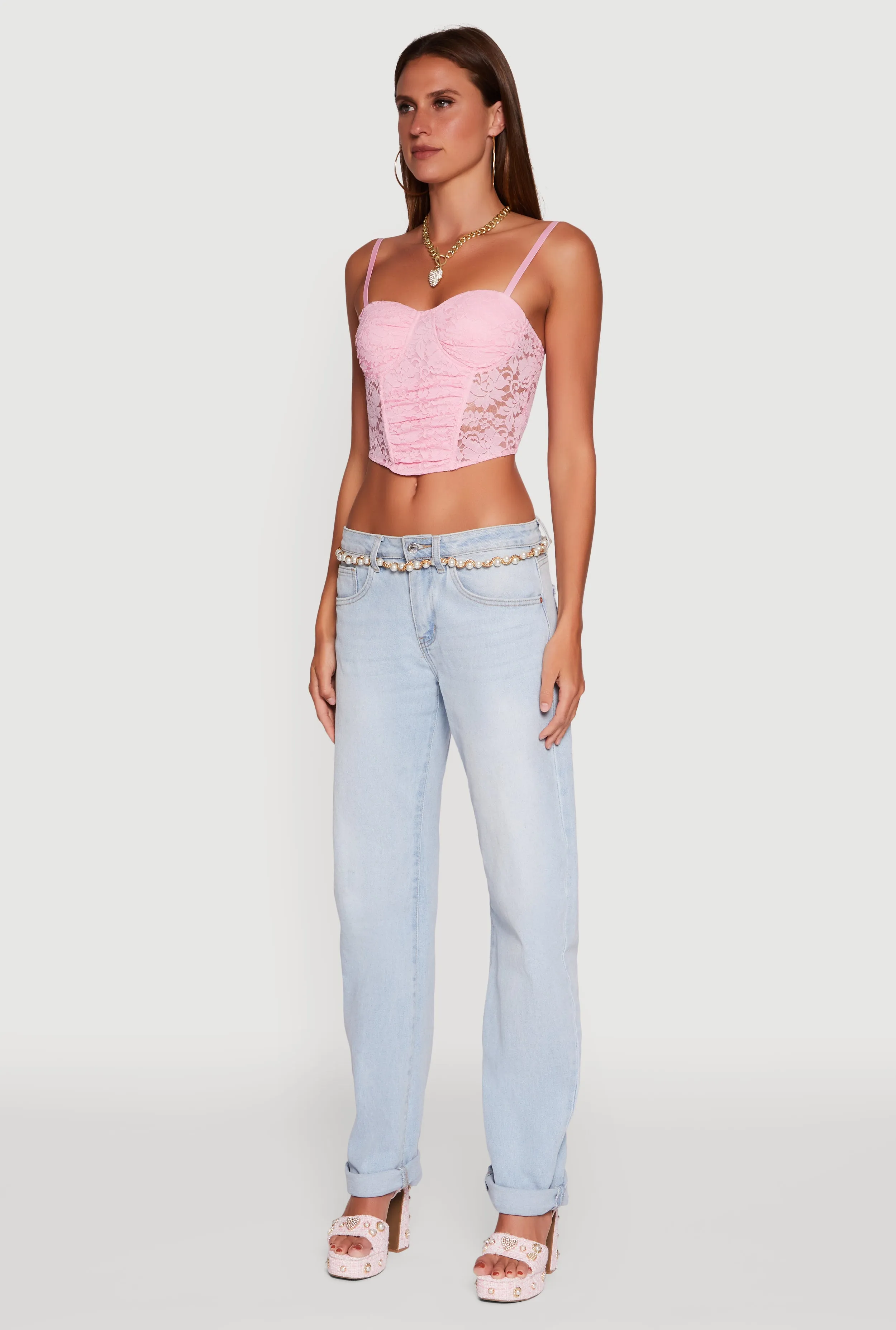 Floral Lace Cropped Sweetheart Bustier Top sold by Rainbow product image thumbnail 5