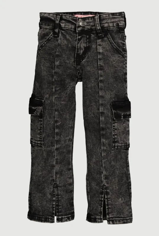 Little Girls Acid Wash Straight Leg Cargo Jeans sold by Rainbow
