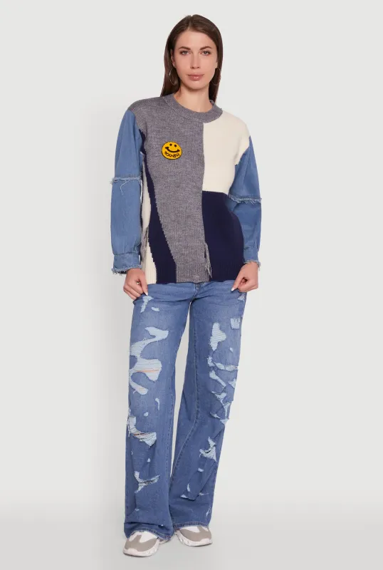 Daisy Color Blocked Denim Sleeve Sweater sold by Rainbow