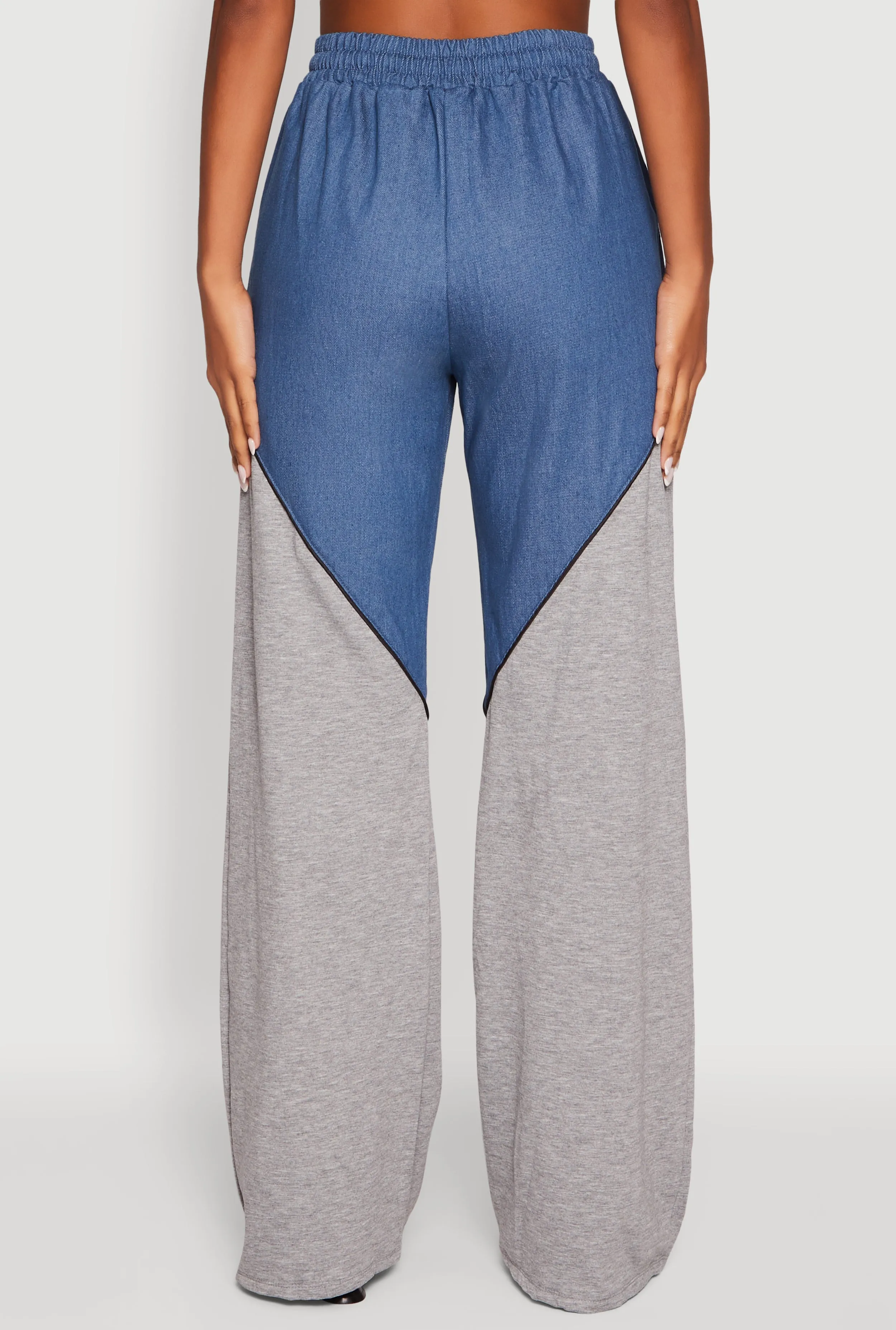 Denim Color Block Drawstring Waist Wide Leg Pants sold by Rainbow product image thumbnail 5