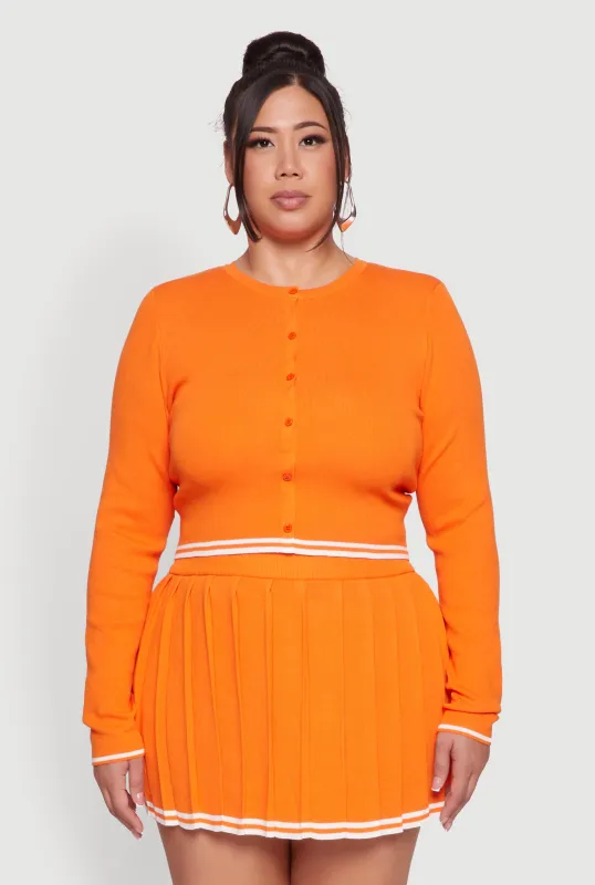 Plus Size Daisy Button Front Varsity Stripe Detail Cardigan made by Rainbow