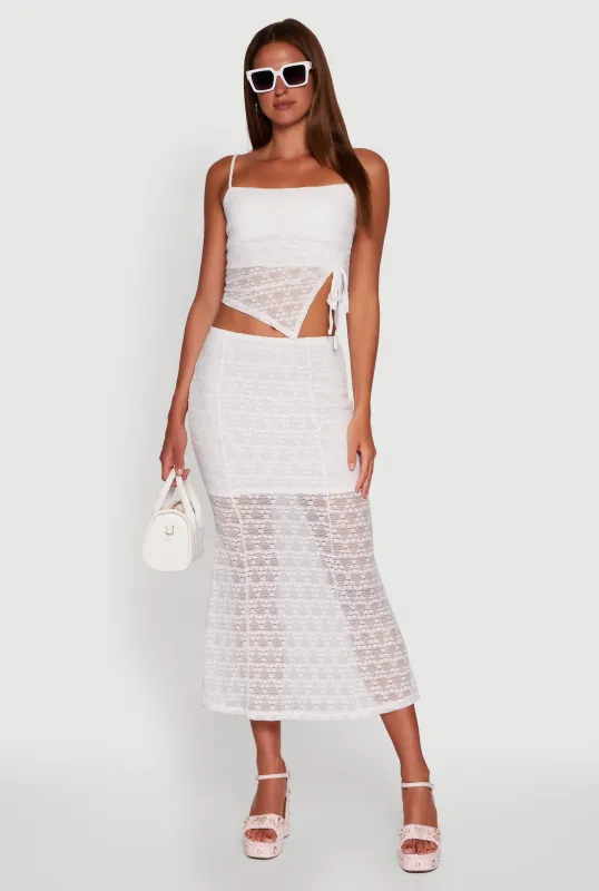 Iris Floral Lace Overlay Maxi Skirt sold by Rainbow