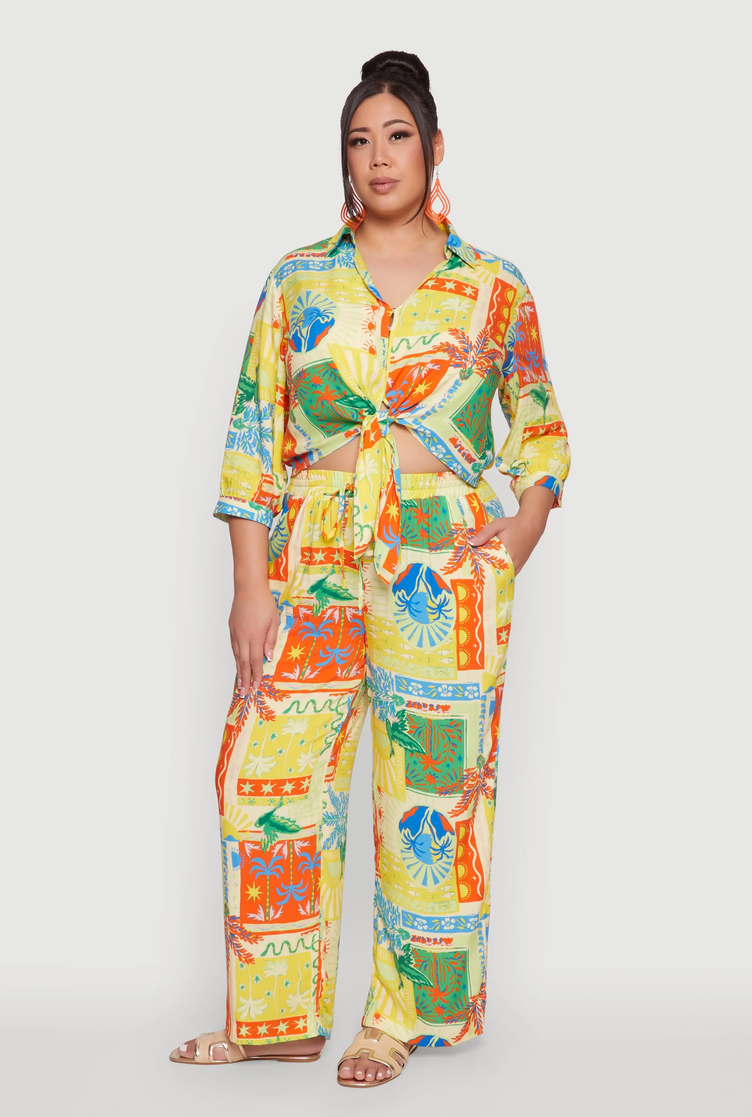 Plus Size Floral Print Tie Button Front Blouse sold by Rainbow product image thumbnail 3