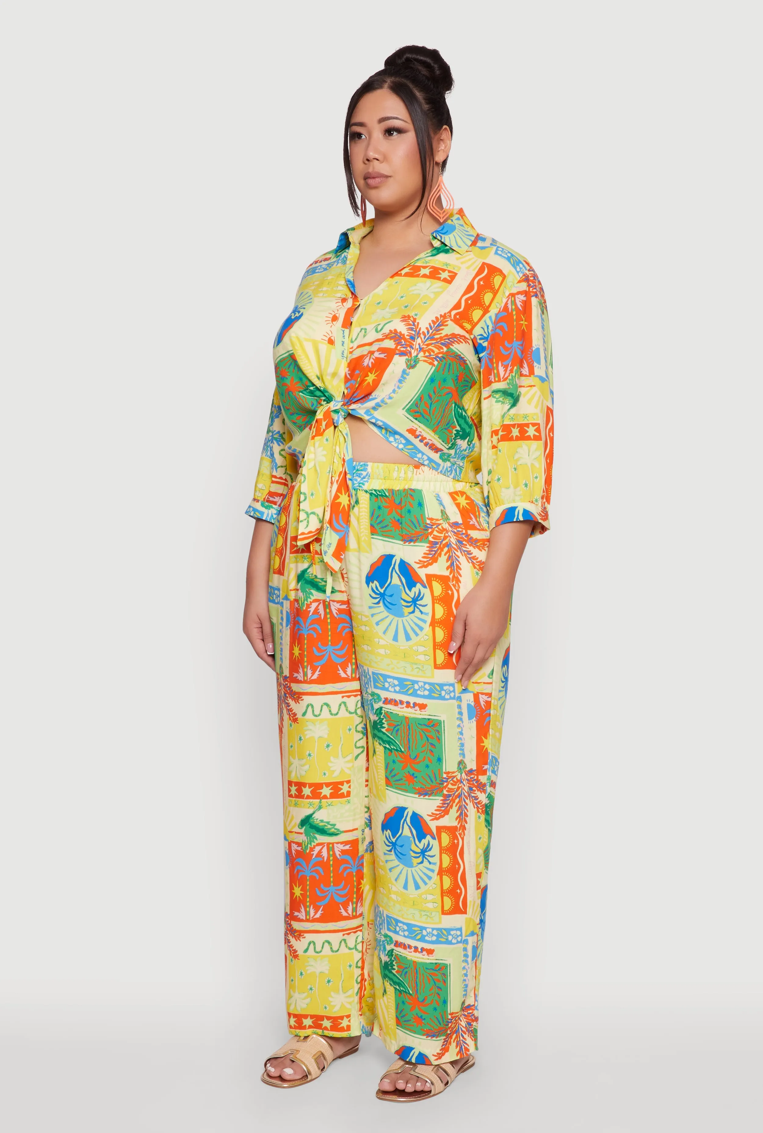 Plus Size Floral Print Tie Button Front Blouse sold by Rainbow product image thumbnail 5
