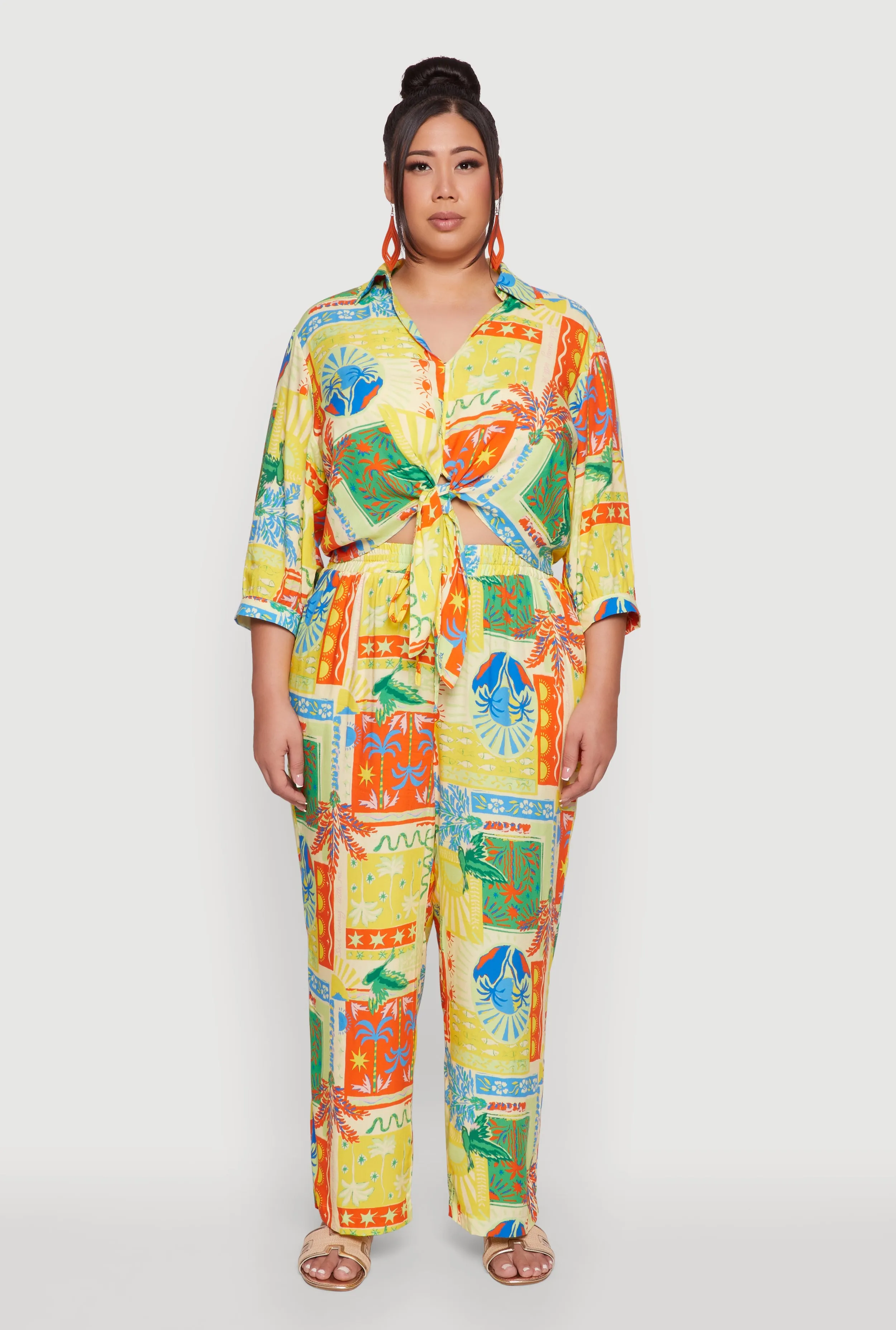 Plus Size Floral Print Tie Button Front Blouse sold by Rainbow product image thumbnail 2
