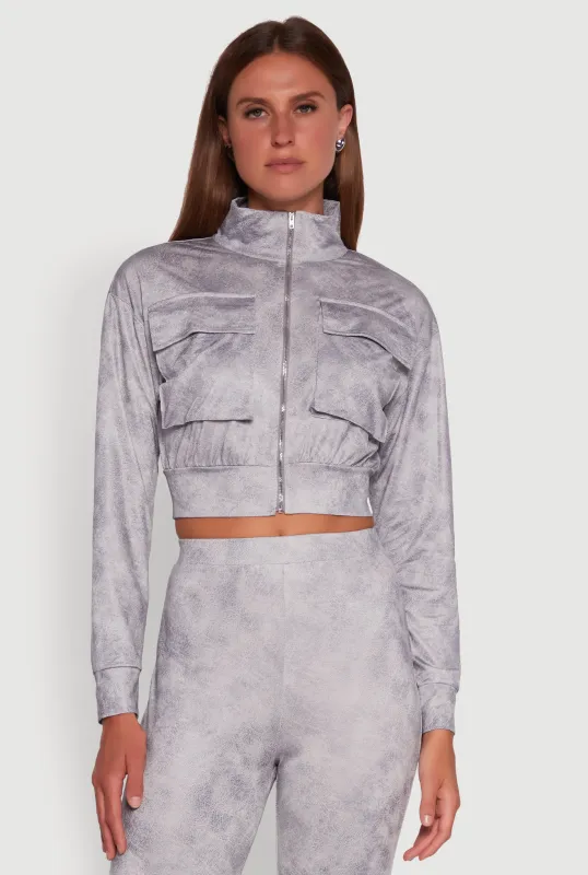 Acid Wash Zip Front Crop Cargo Jacket sold by Rainbow