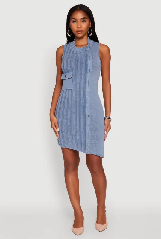 Trendy Sleeveless Mock Neck Zip Front Dress sold by Rainbow