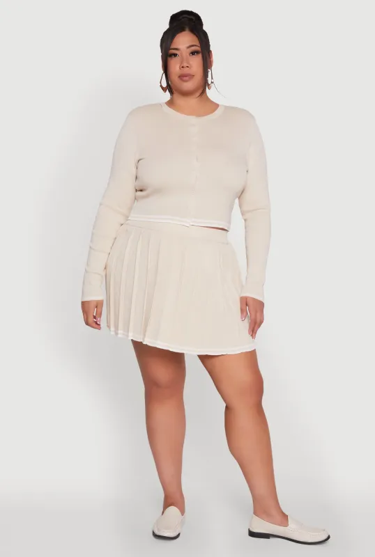 Plus Size Daisy Button Front Varsity Stripe Detail Cardigan made by Rainbow