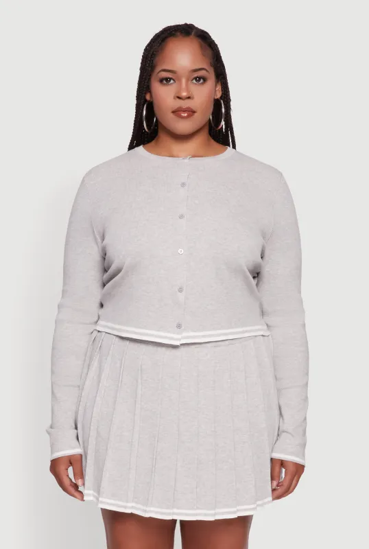 Plus Size Daisy Button Front Varsity Stripe Detail Cardigan sold by Rainbow