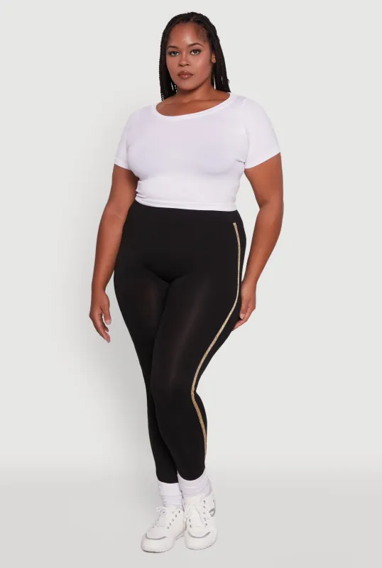 Plus Size Seamless Lurex Side Stripe Leggings sold by Rainbow