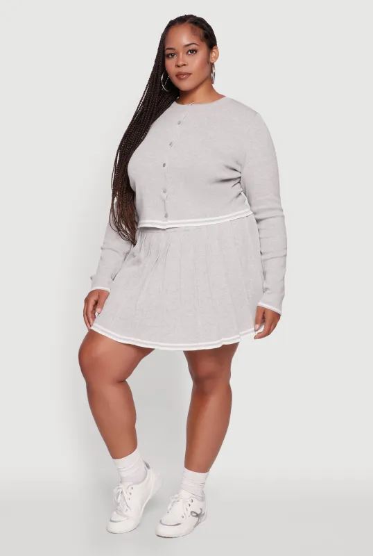 Plus Size Daisy Pleated Skirt with Varsity Stripe Detail sold by Rainbow