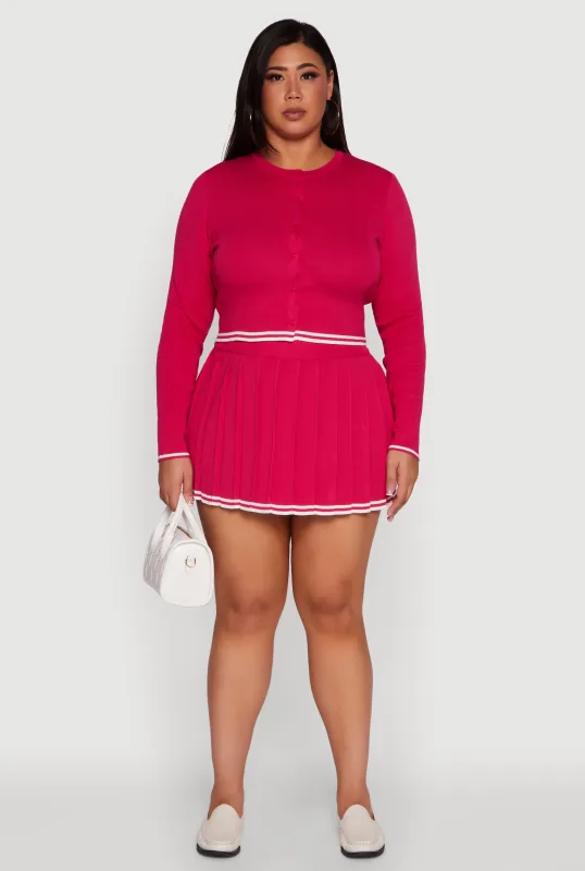 Plus Size Daisy Pleated Skirt with Varsity Stripe Detail sold by Rainbow