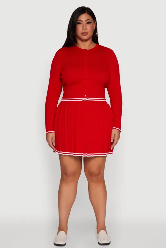 Plus Size Daisy Pleated Skirt with Varsity Stripe Detail sold by Rainbow