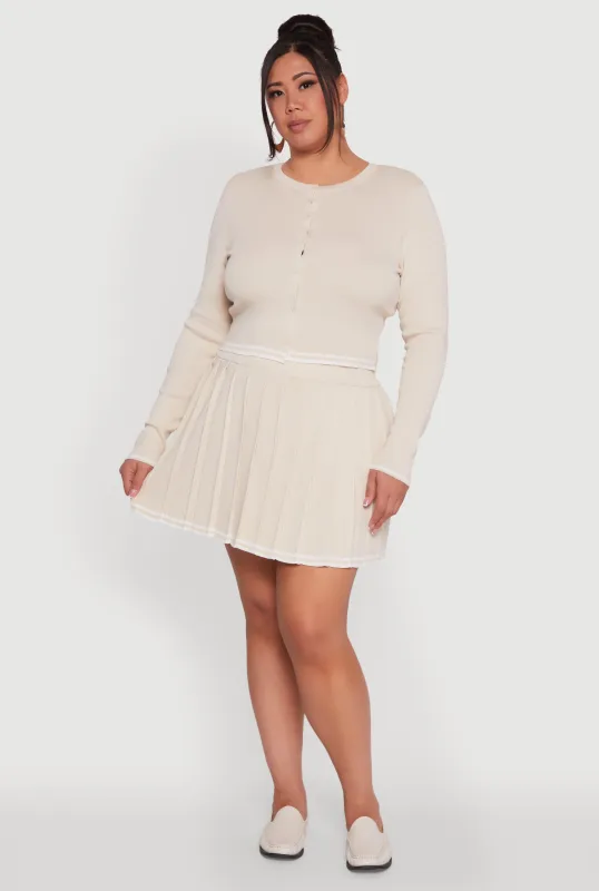 Plus Size Daisy Pleated Skirt with Varsity Stripe Detail sold by Rainbow