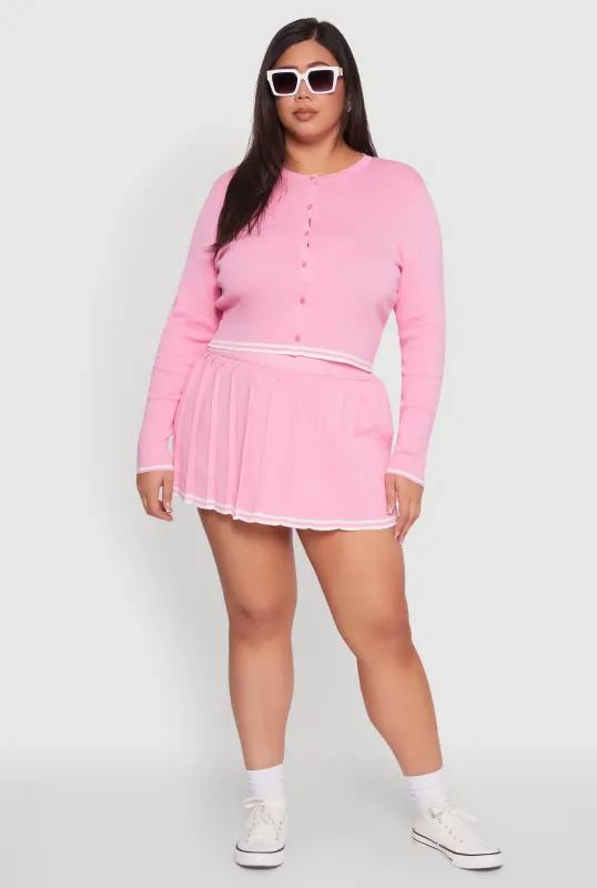 Plus Size Daisy Pleated Skirt with Varsity Stripe Detail sold by Rainbow