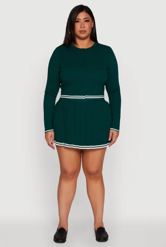 Plus Size Daisy Pleated Skirt with Varsity Stripe Detail sold by Rainbow